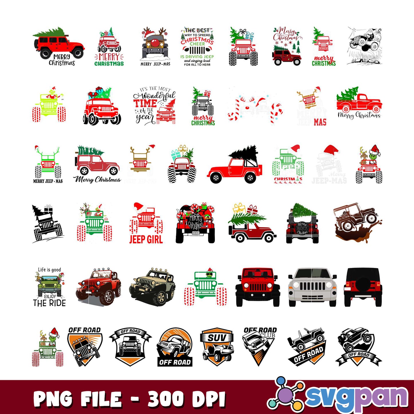 Christmas Jeep PNG Bundle 300 DPI