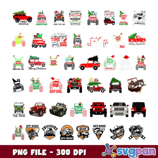 Christmas Jeep PNG Bundle 300 DPI