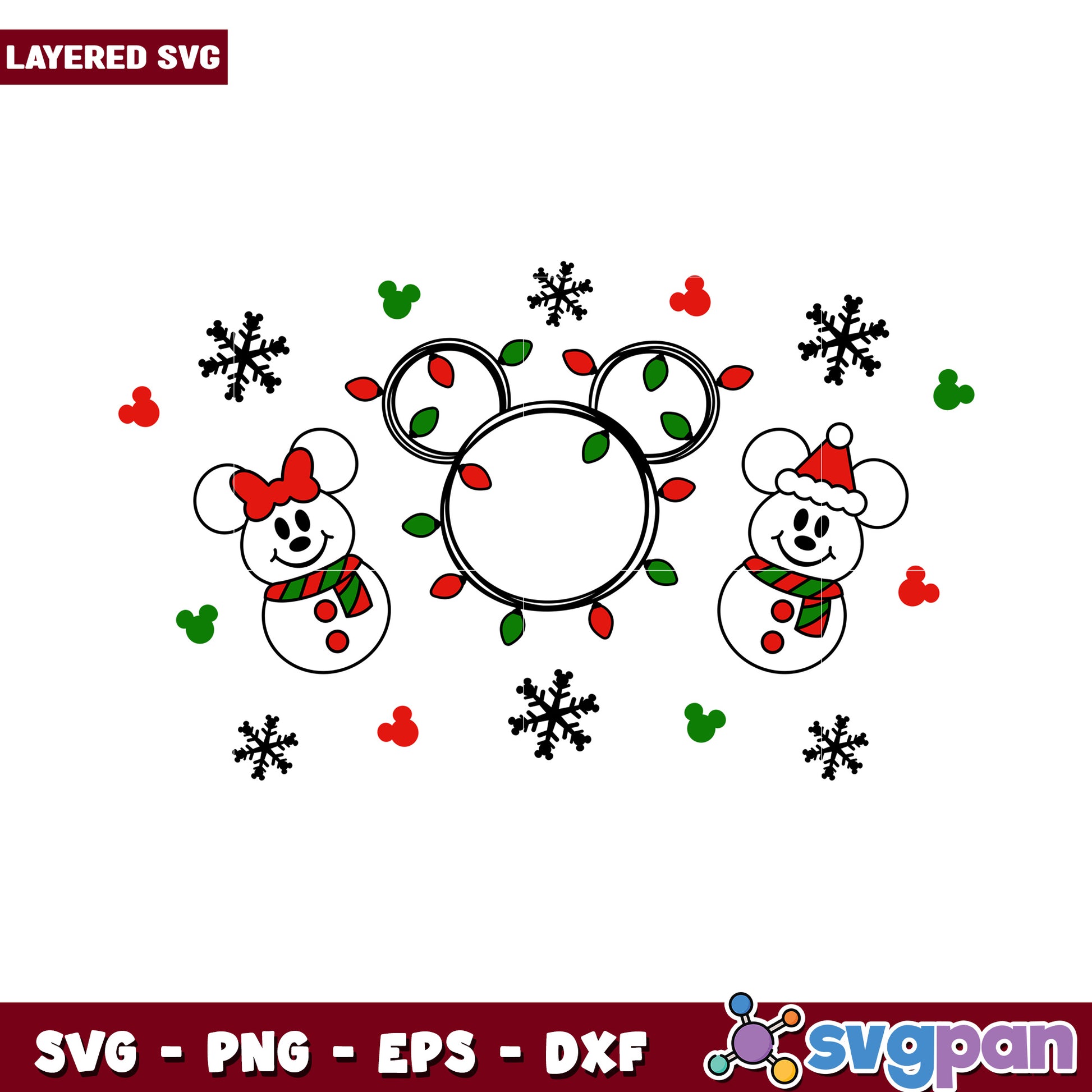 Christmas Mickey Mouse Snowman Decoration SVG File, Ideal for Crafting Projects