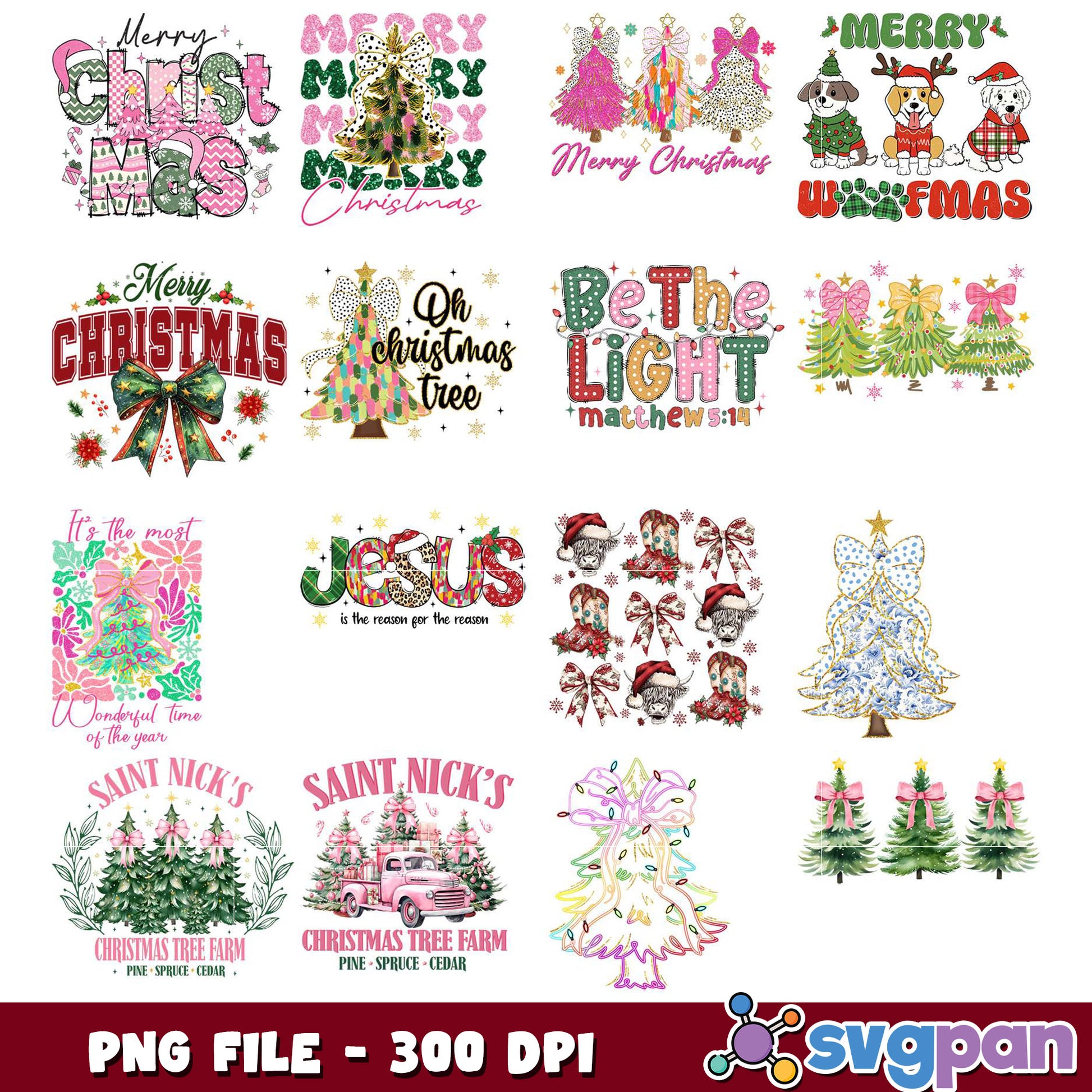 Christmas PNG Bundle 12 Designs, 300 DPI