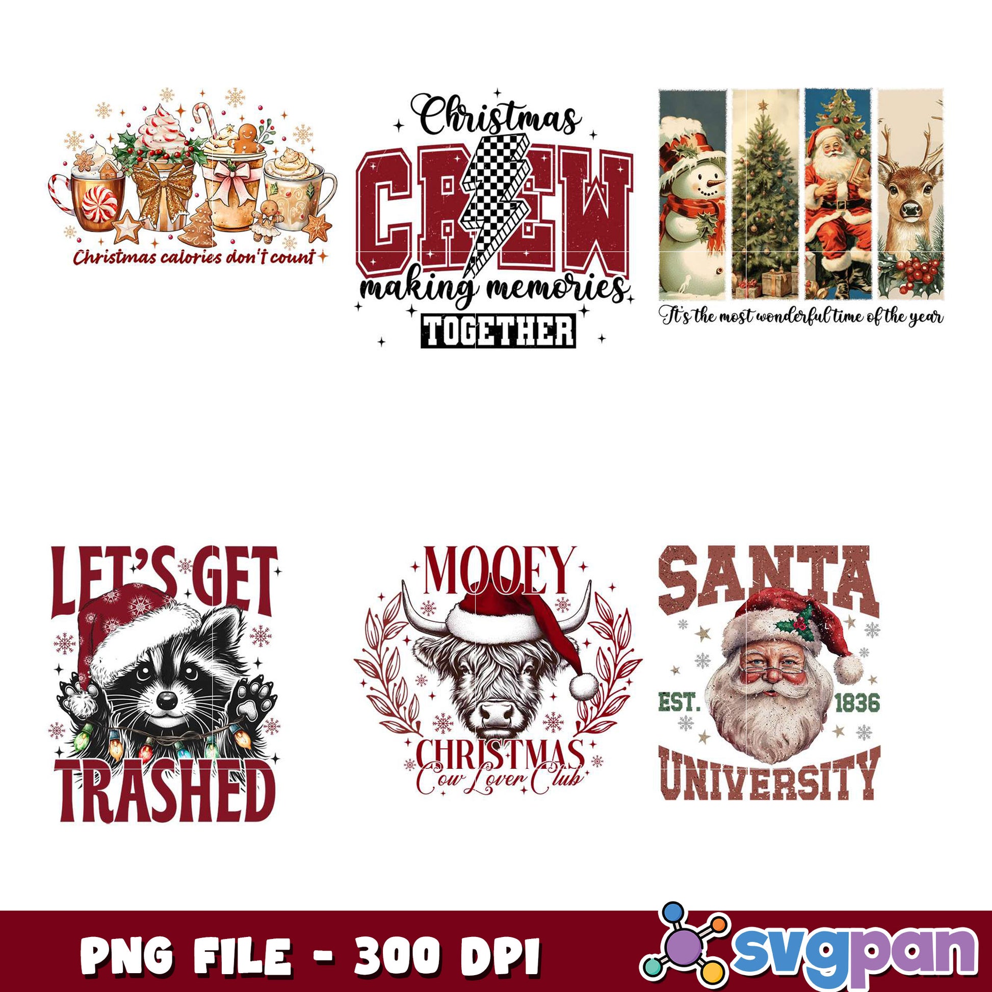 Christmas PNG Bundle 4 Designs, 300 DPI