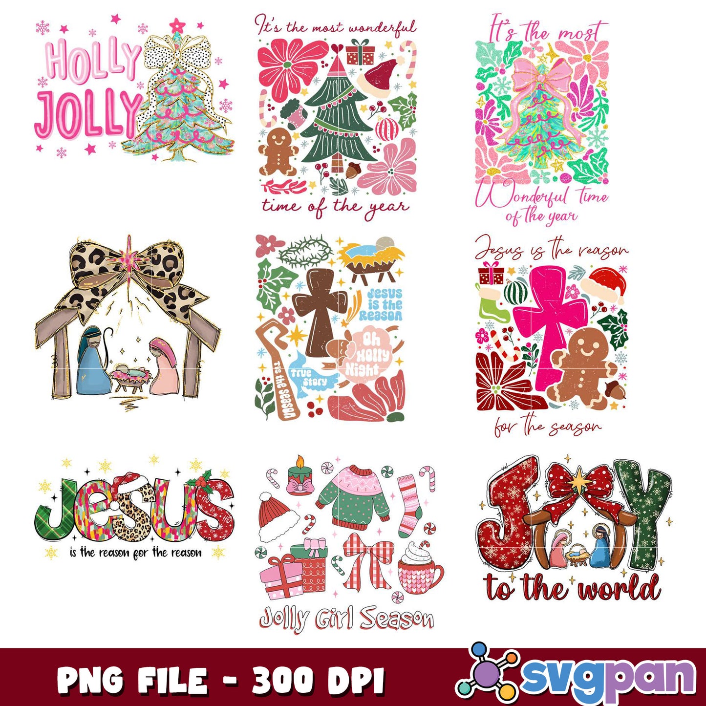 Christmas PNG Bundle 8 Designs 300 DPI