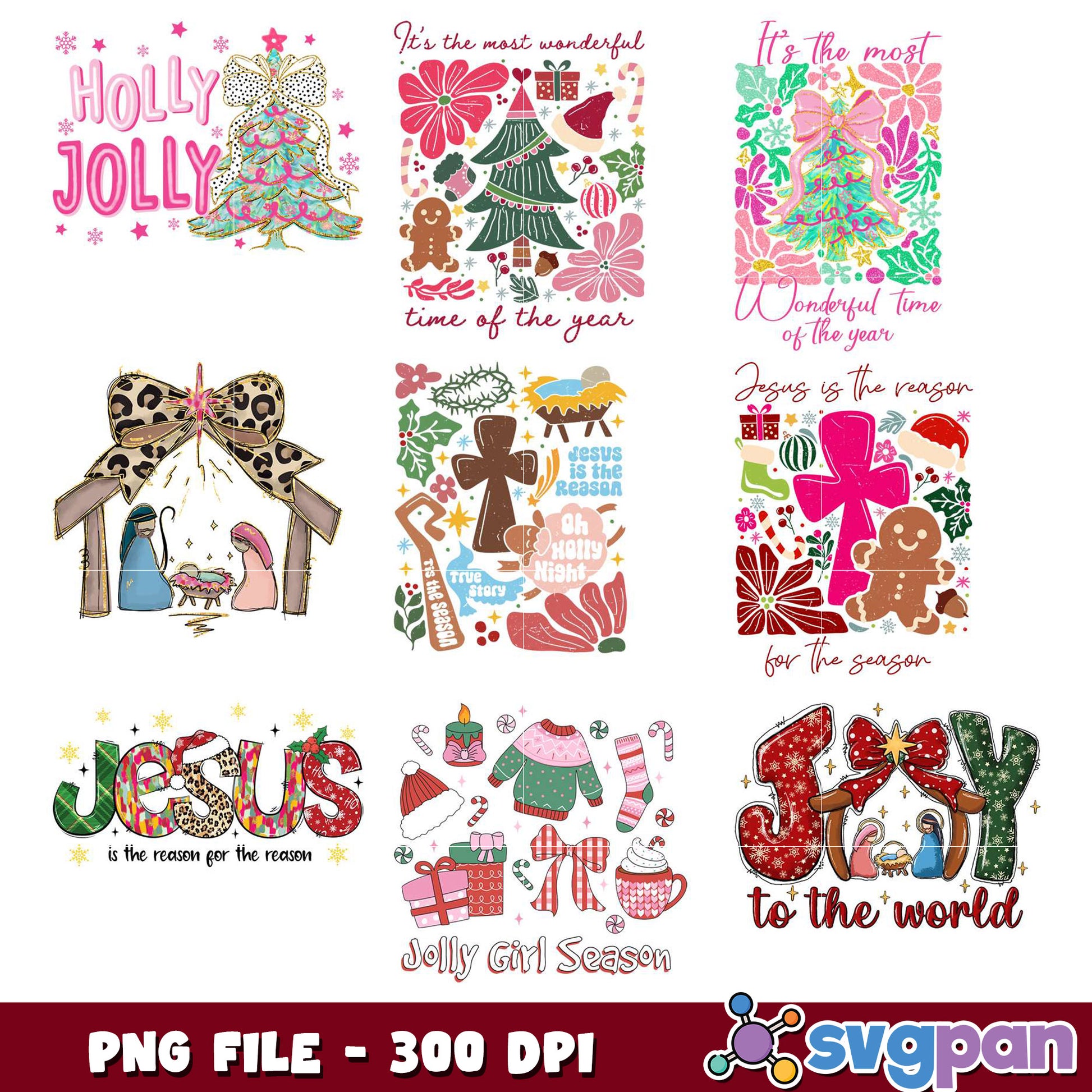 Christmas PNG Bundle 8 Designs 300 DPI