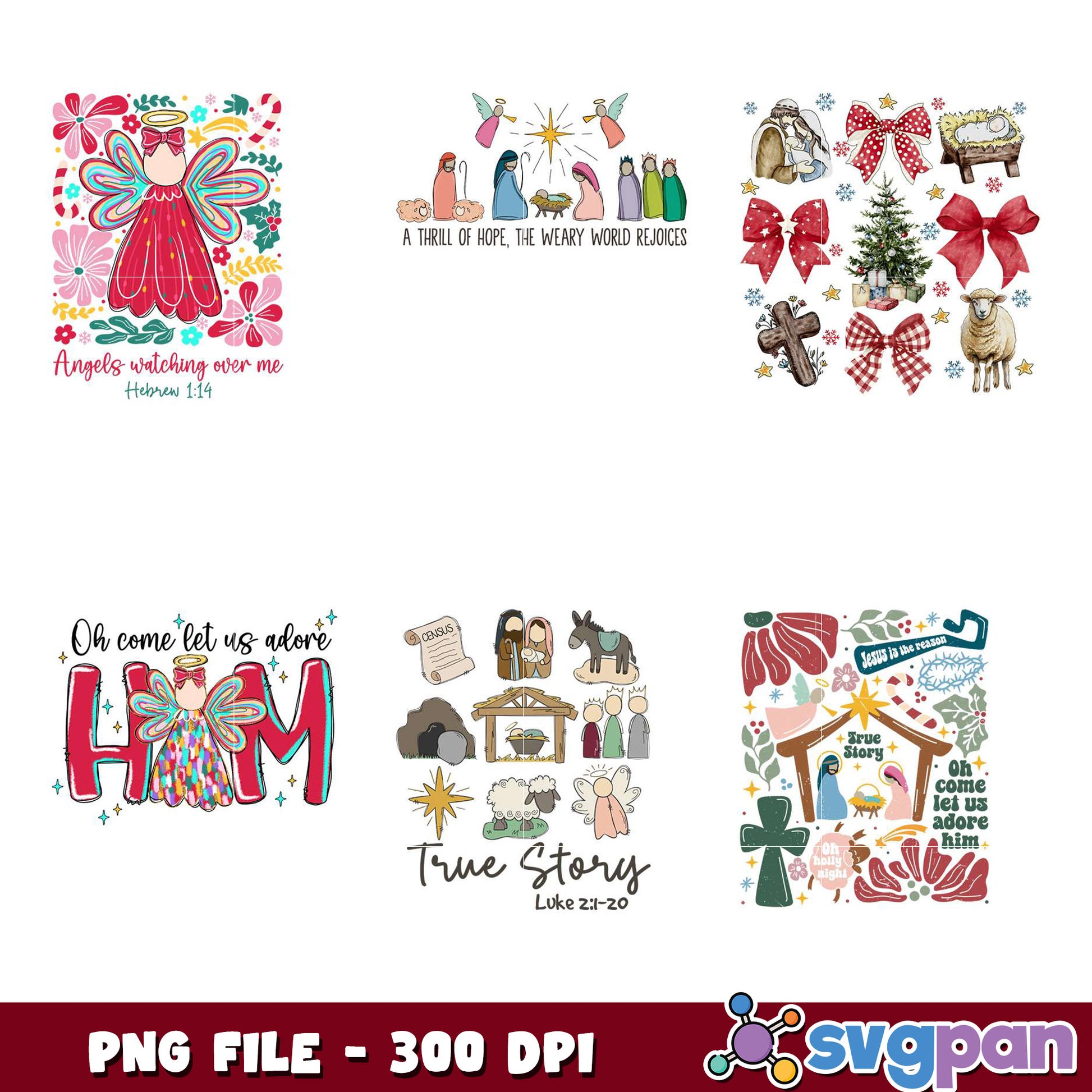 Christmas PNG Bundle Angels, Nativity, 300 DPI