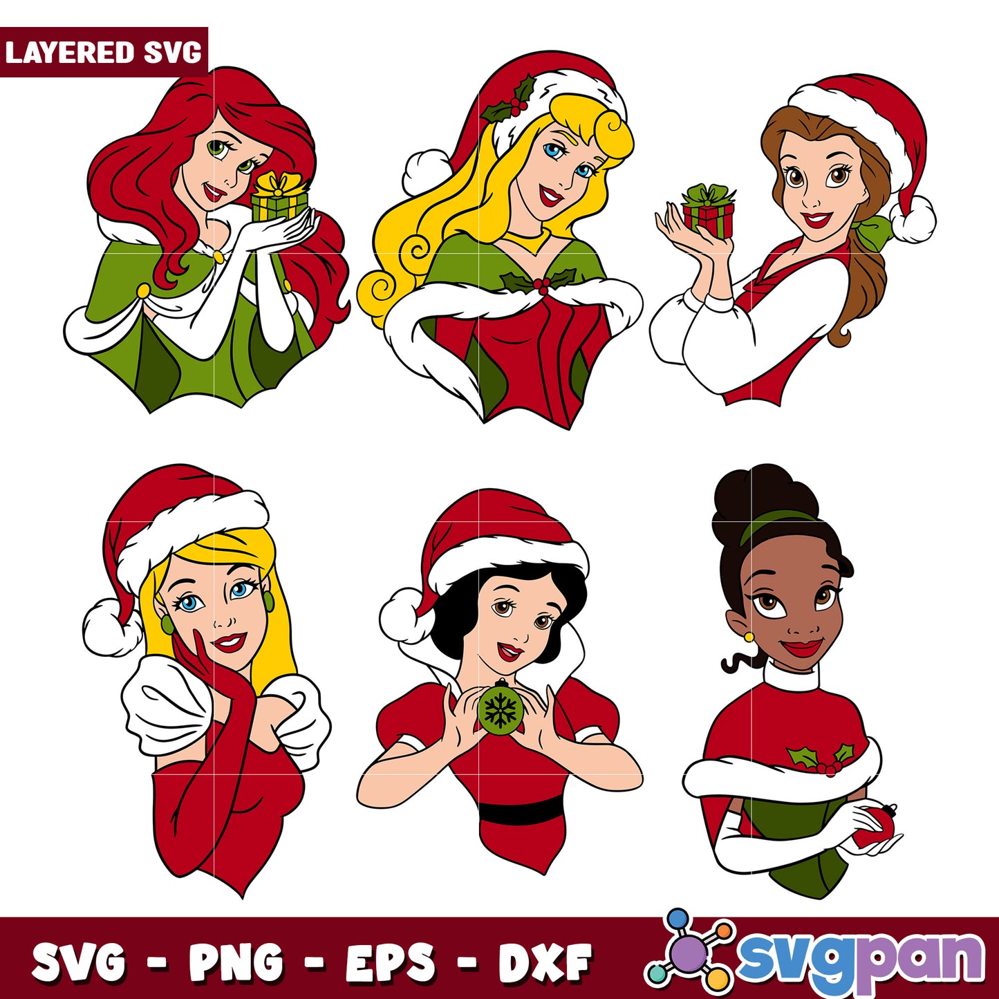 Christmas Princesses SVG Bundle