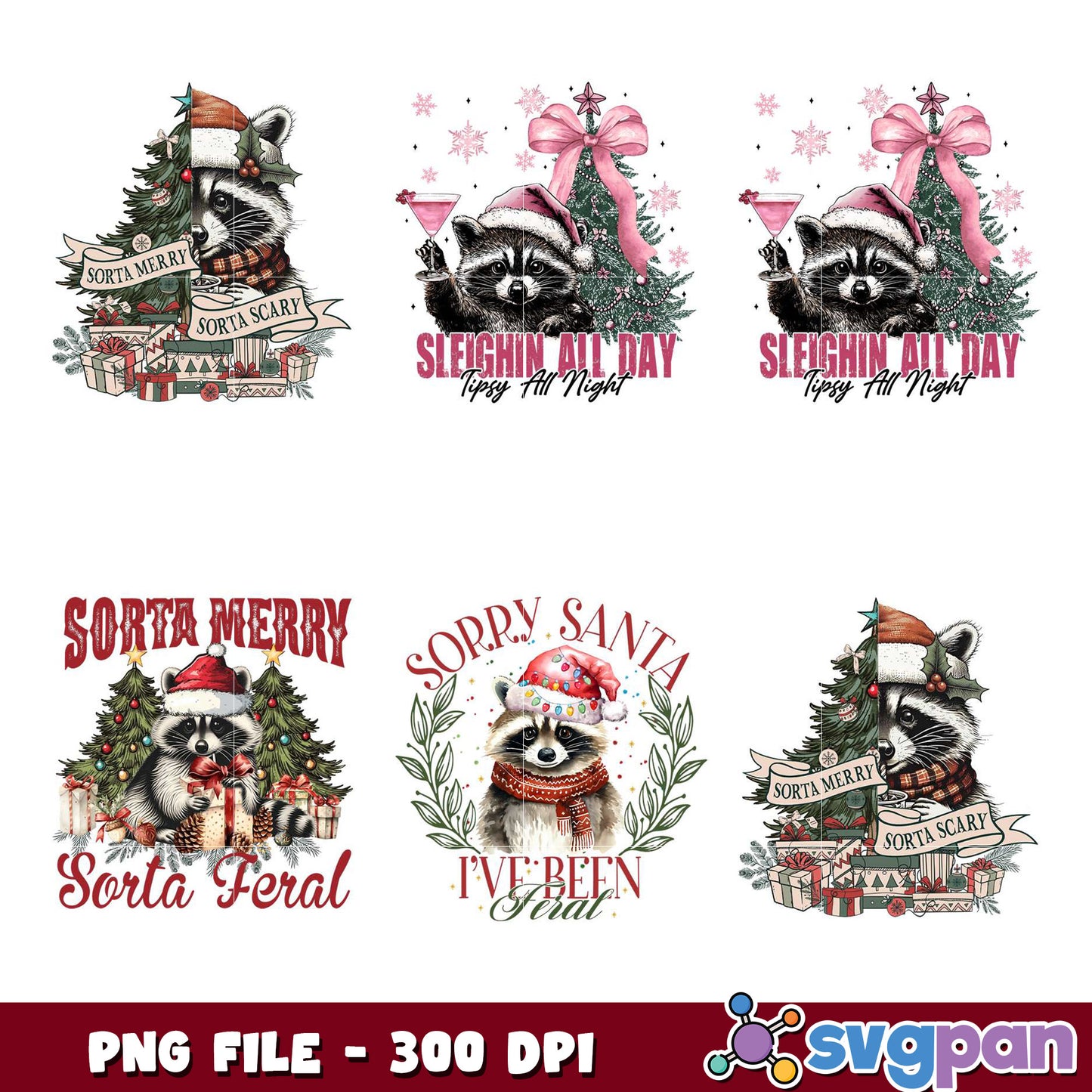 Christmas Raccoon PNG Bundle - 4 Designs