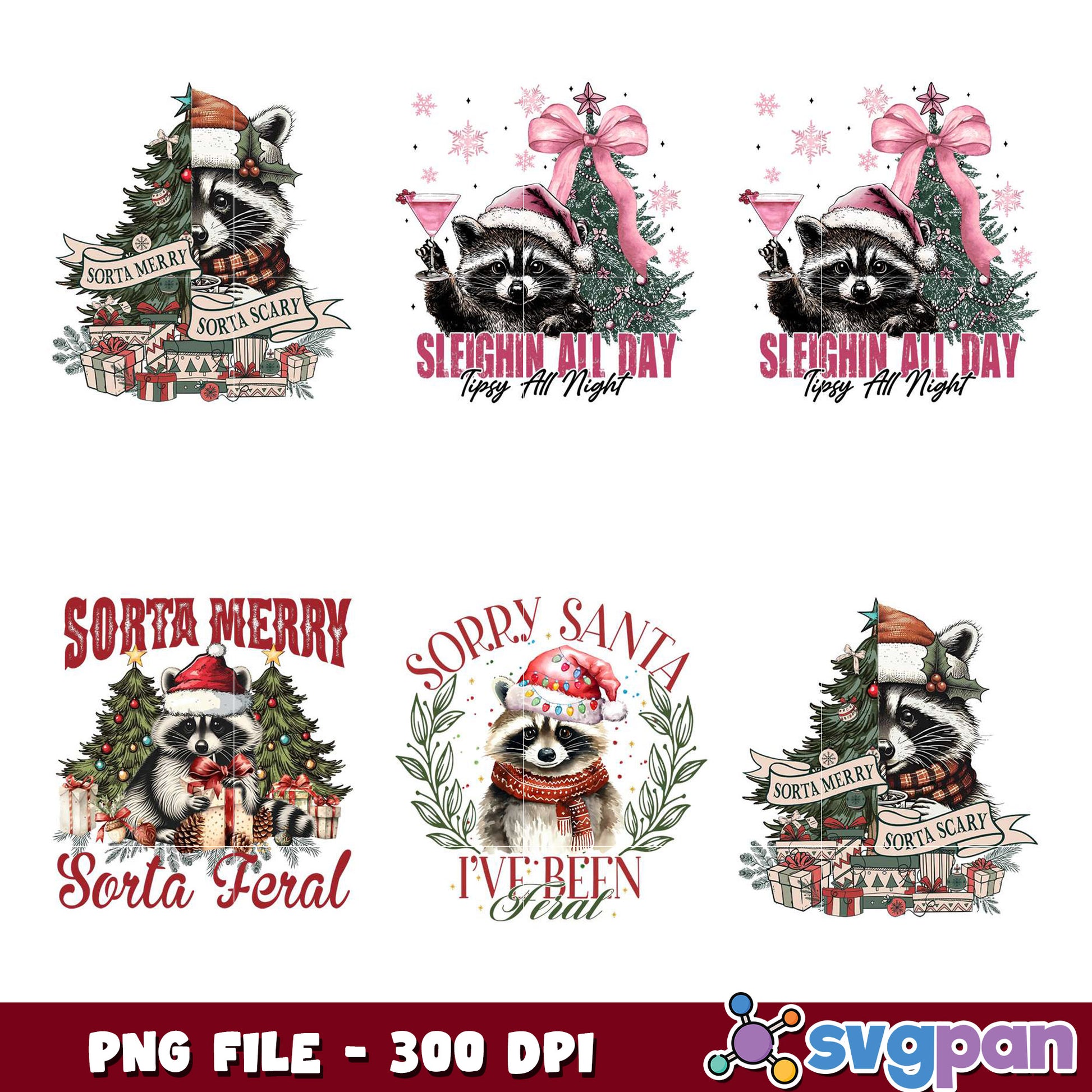 Christmas Raccoon PNG Bundle - 4 Designs
