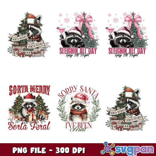 Christmas Raccoon PNG Bundle - 4 Designs