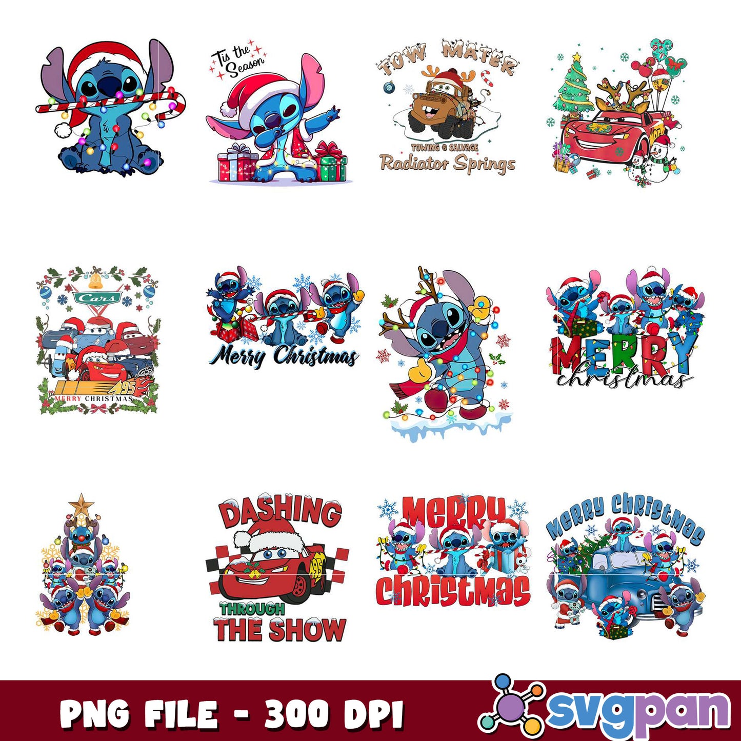 Christmas Stitch & Cars PNG Bundle 300 DPI