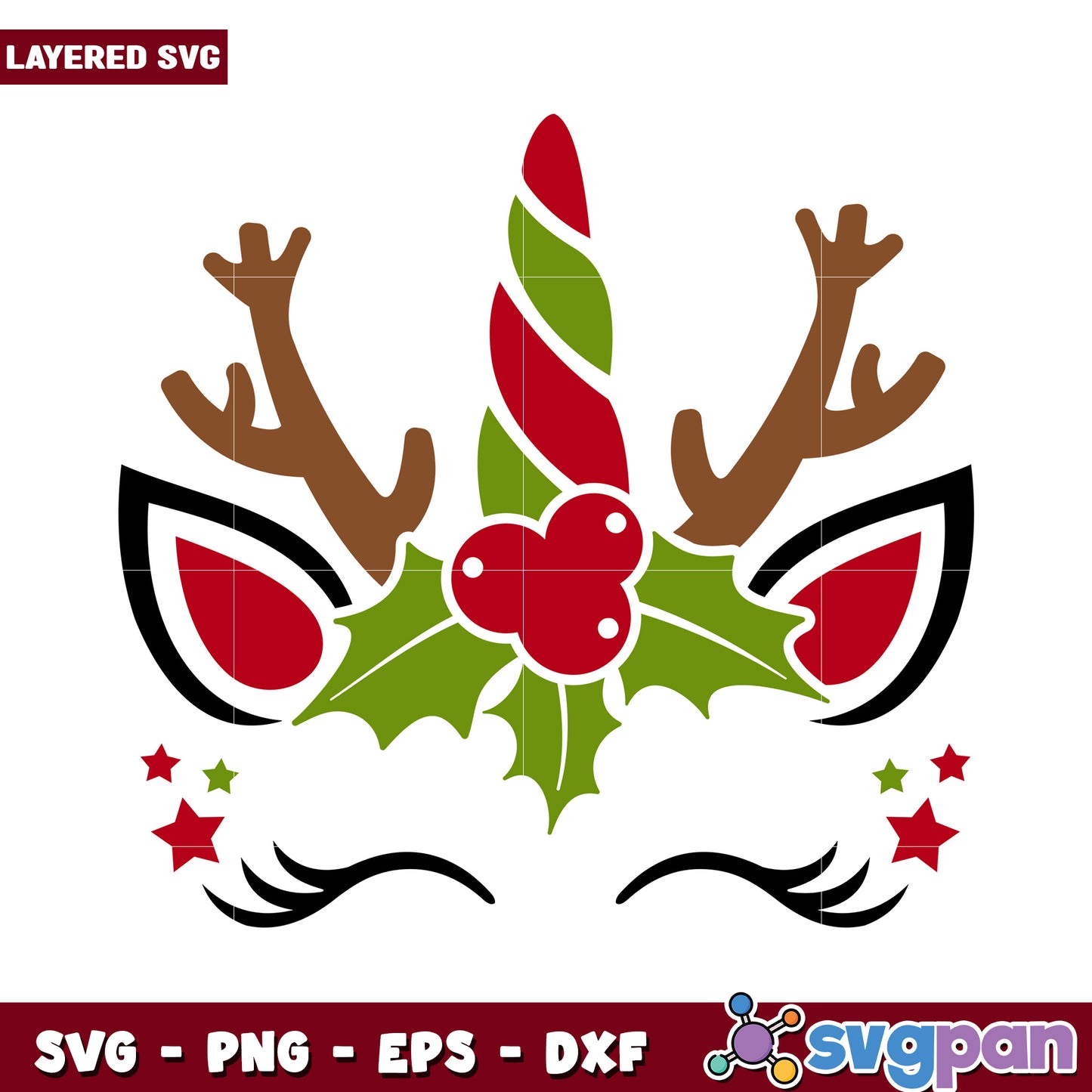 Christmas Unicorn Horn SVG Design, festive holiday decoration idea