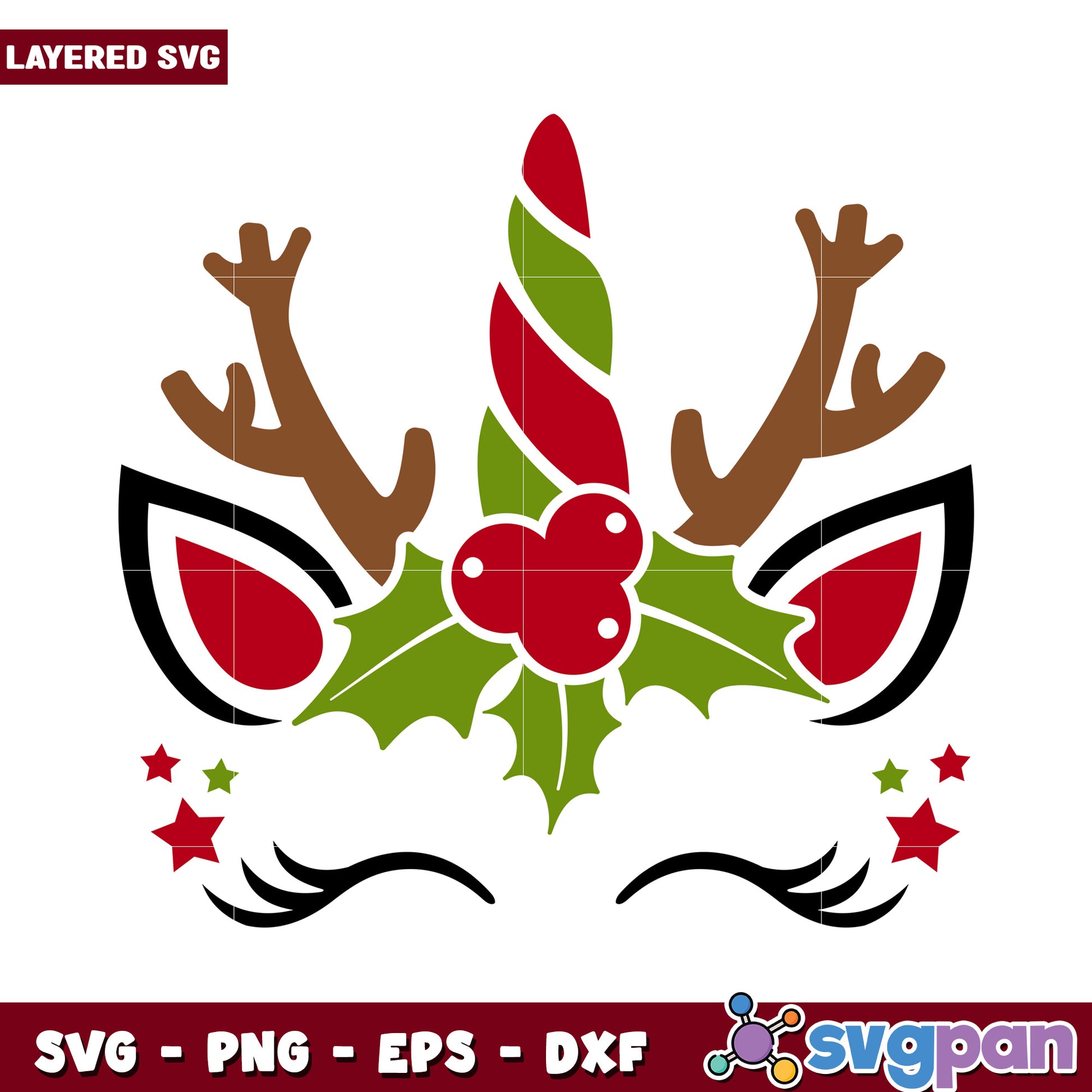 Christmas Unicorn Horn SVG Design, festive holiday decoration idea