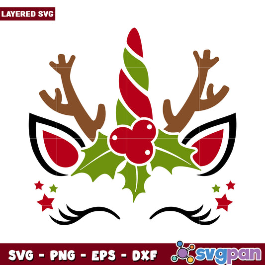 Christmas Unicorn Horn SVG Design, festive holiday decoration idea