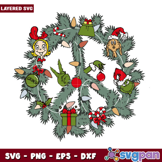 Christmas Wreath Grinch Friends svg, christmas lights svg, cartoon svg