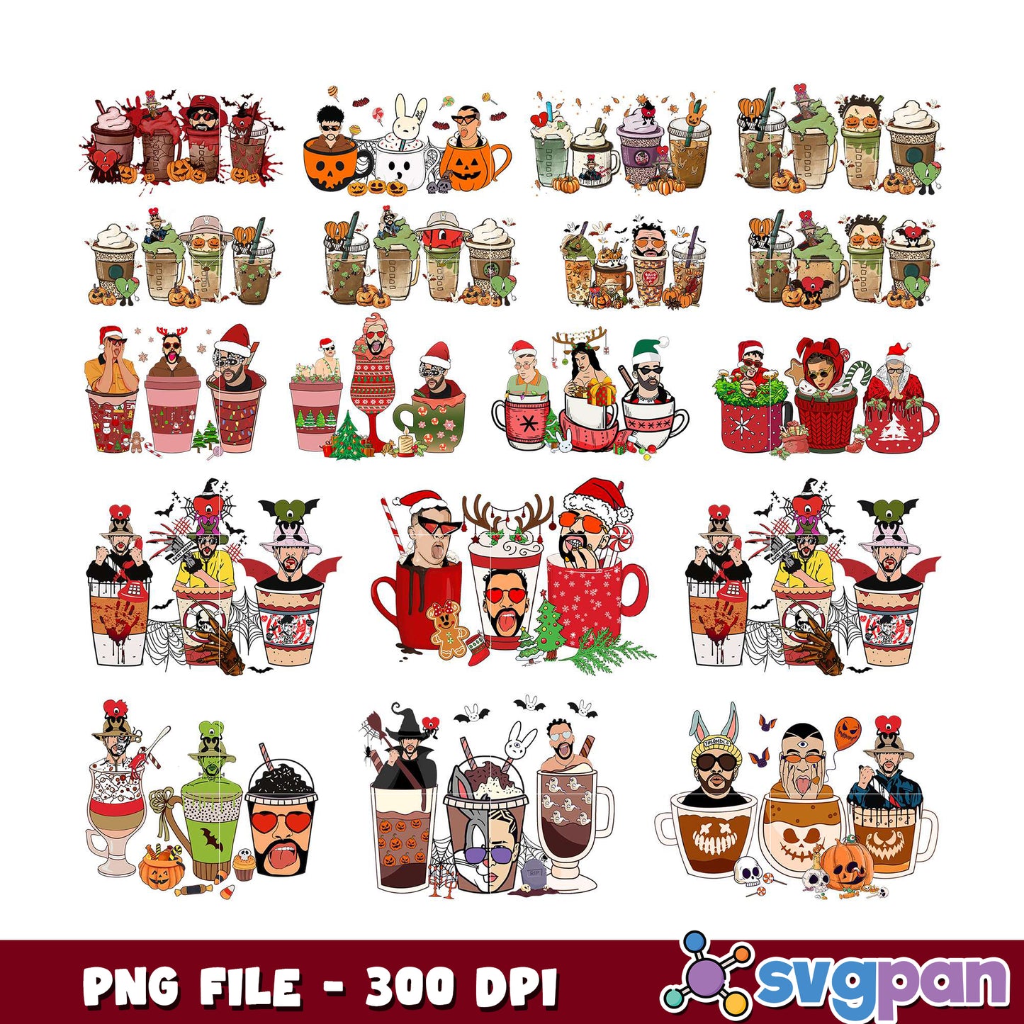 Christmas & Halloween Coffee PNG Bundle
