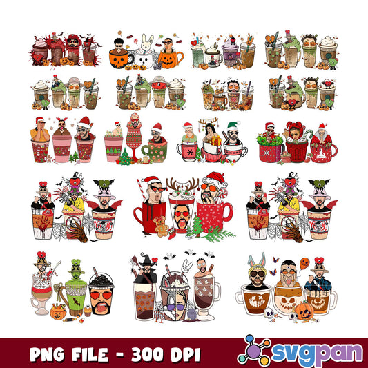 Christmas & Halloween Coffee PNG Bundle