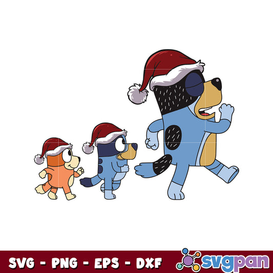 Christmas bluey family santa hat svg, bluey christmas hat svg