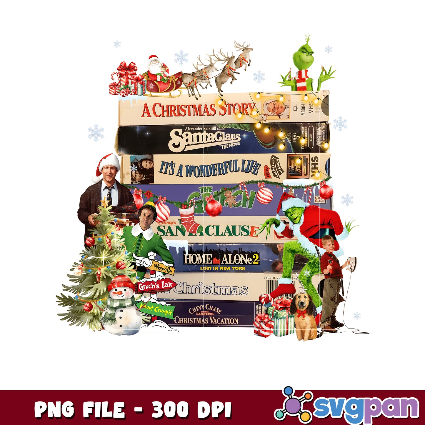 Christmas books png, christmas cartoons png, christmas tree png