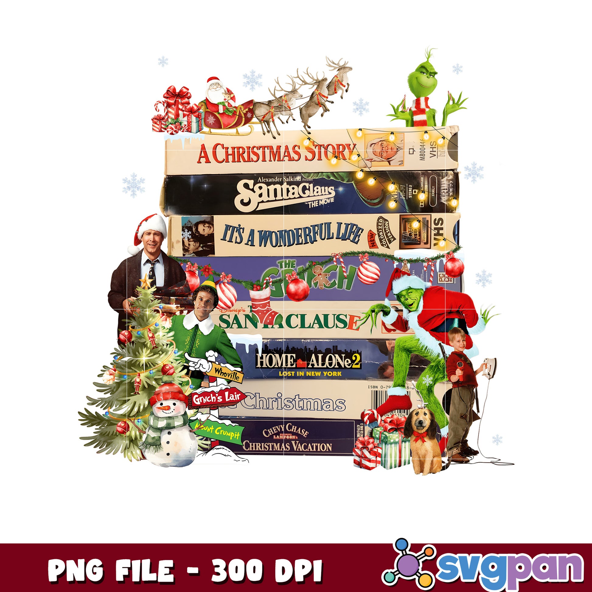 Christmas books png, christmas cartoons png, christmas tree png