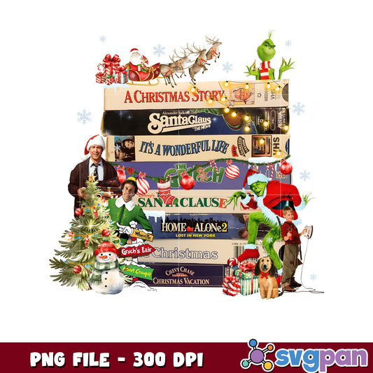 Christmas books png, christmas cartoons png, christmas tree png