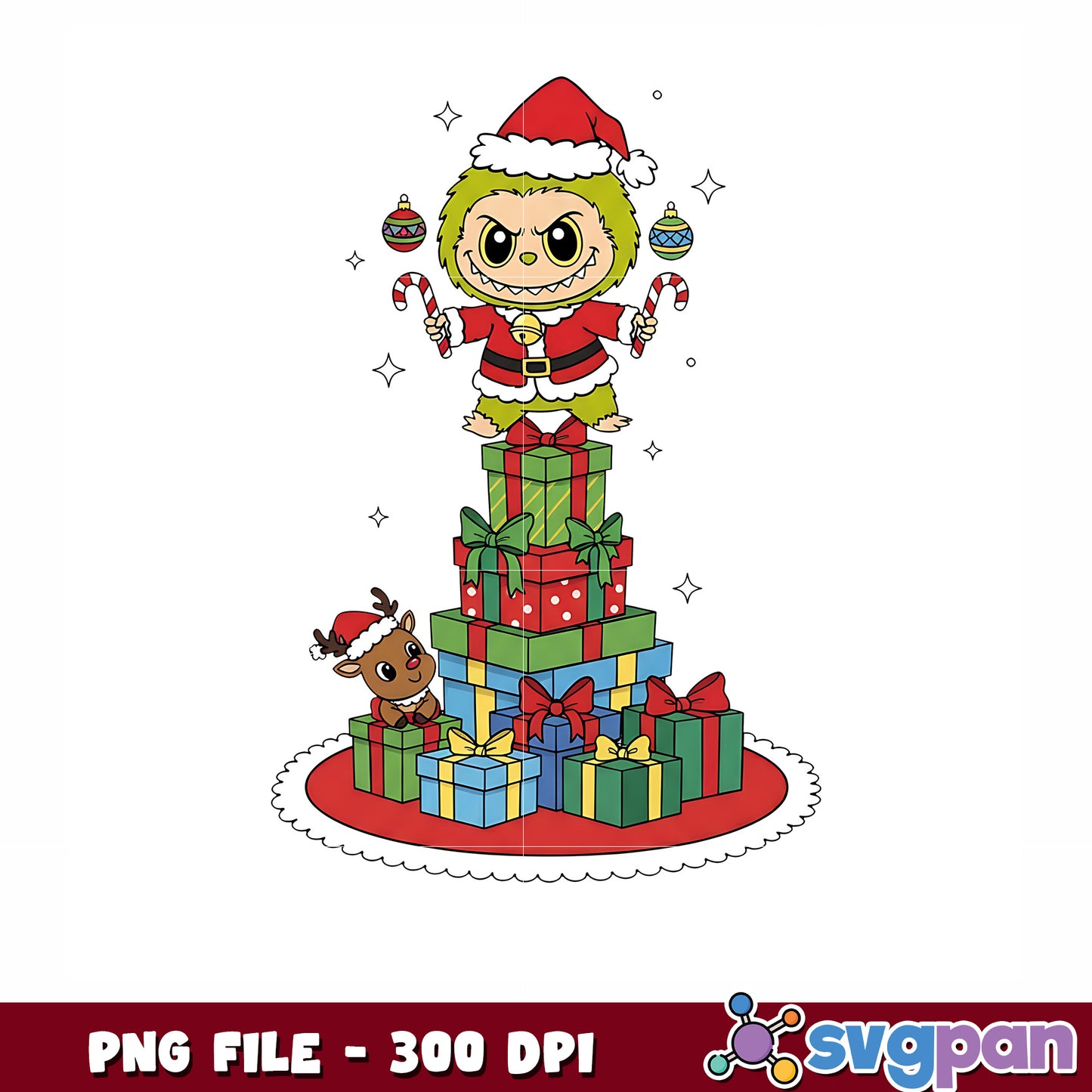 Christmas labubu grinch png, christmas lights png, labubu grinch png
