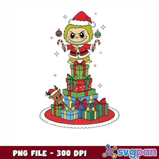 Christmas labubu grinch png, christmas lights png, labubu grinch png