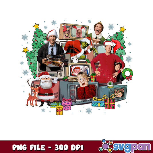 Christmas movies characters png, christmas cartoons png, christmas tree png