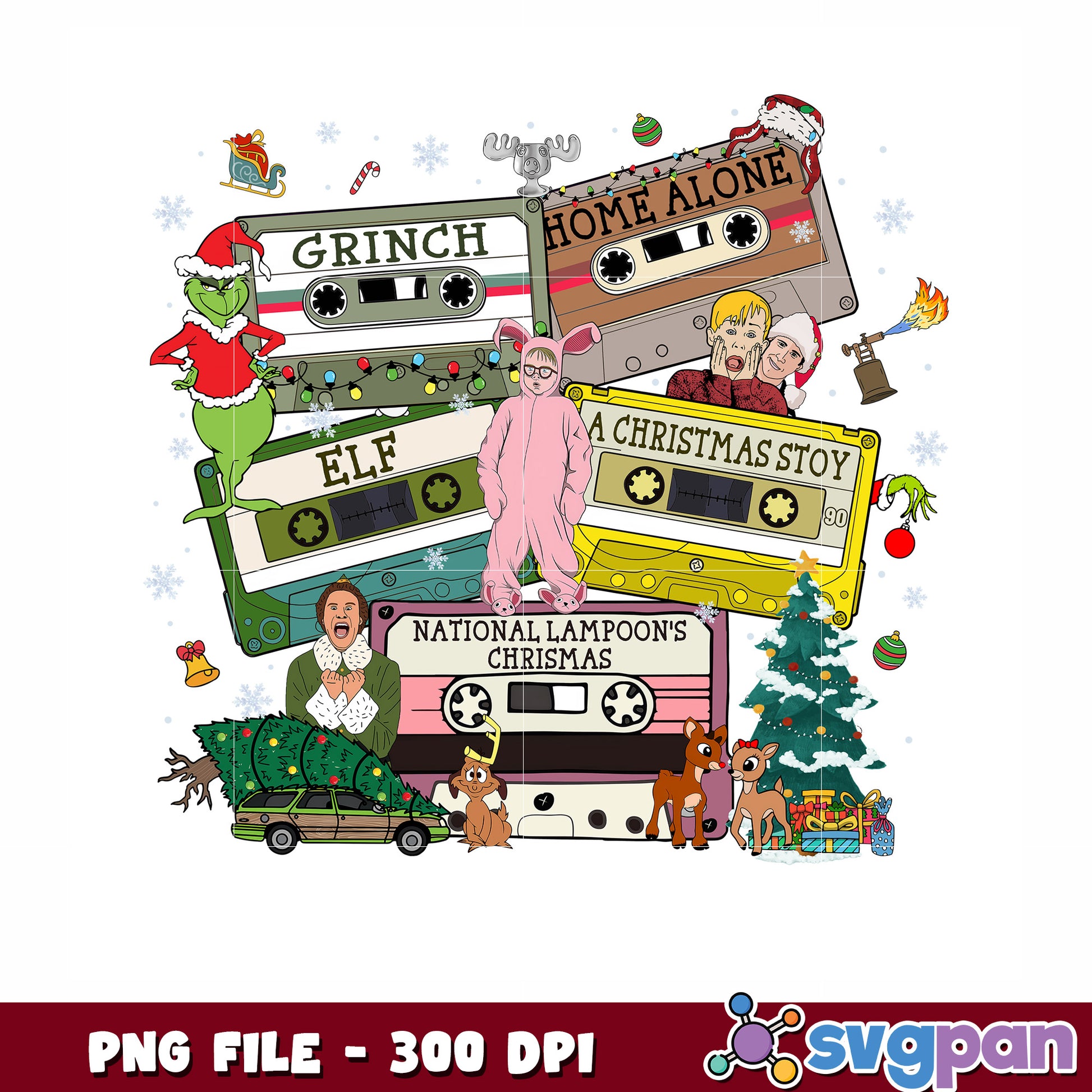 Christmas movies design png, christmas movies png, christmas characters png