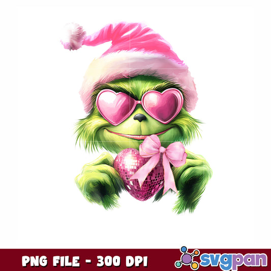 Christmas pink heart png, christmas tree png, heart grinch png