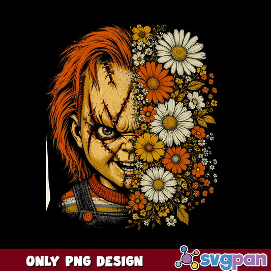 Chucky Floral Horror PNG, Halloween Killer Doll PNG, Horror PNG