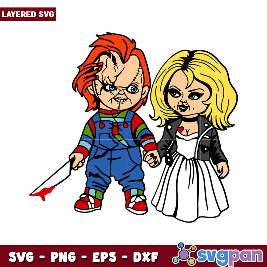 Chucky and Bride of Chucky SVG Design, perfect for Halloween crafts