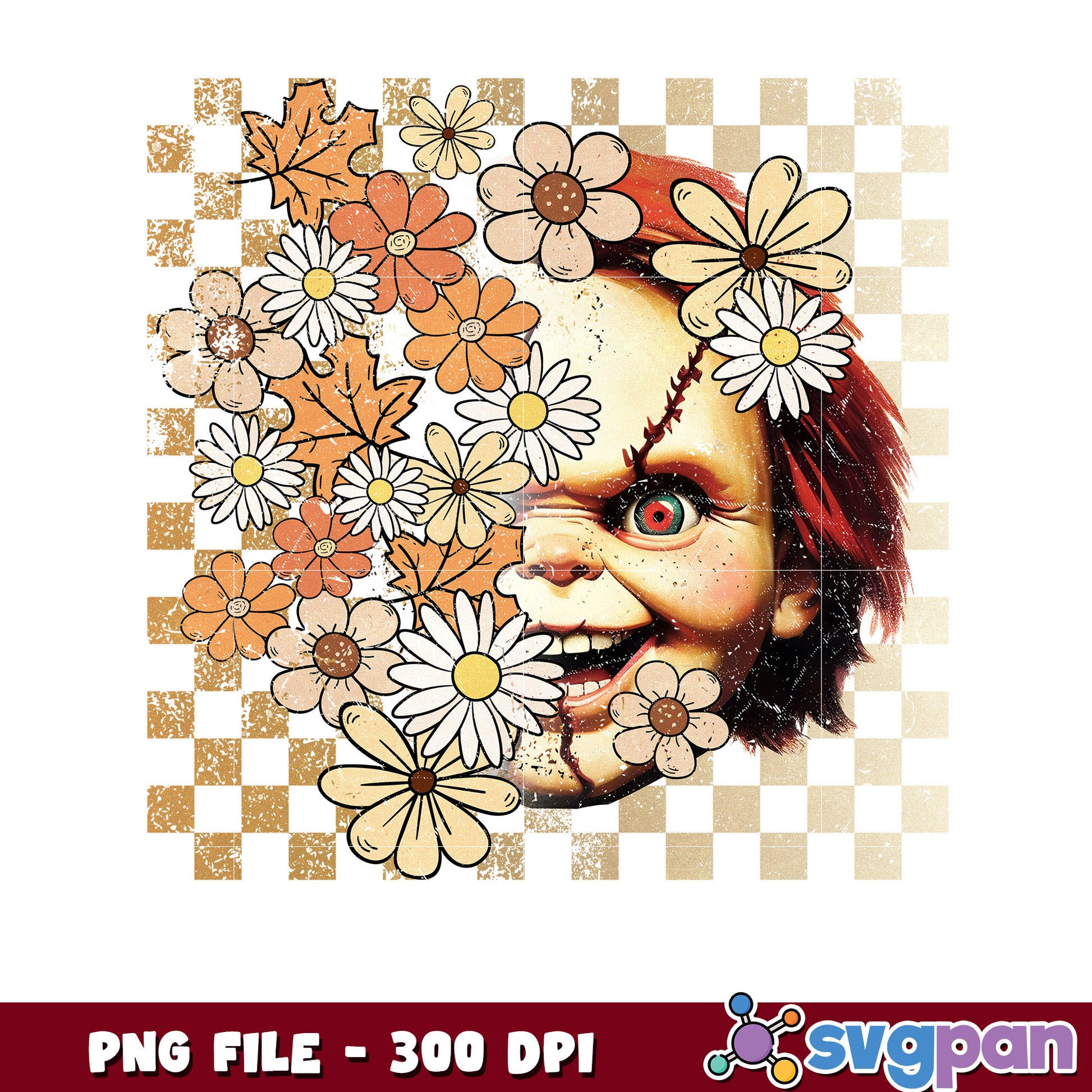 Chucky hallwen flowers deisgn png, halloween quotes png, halloween and party​ png