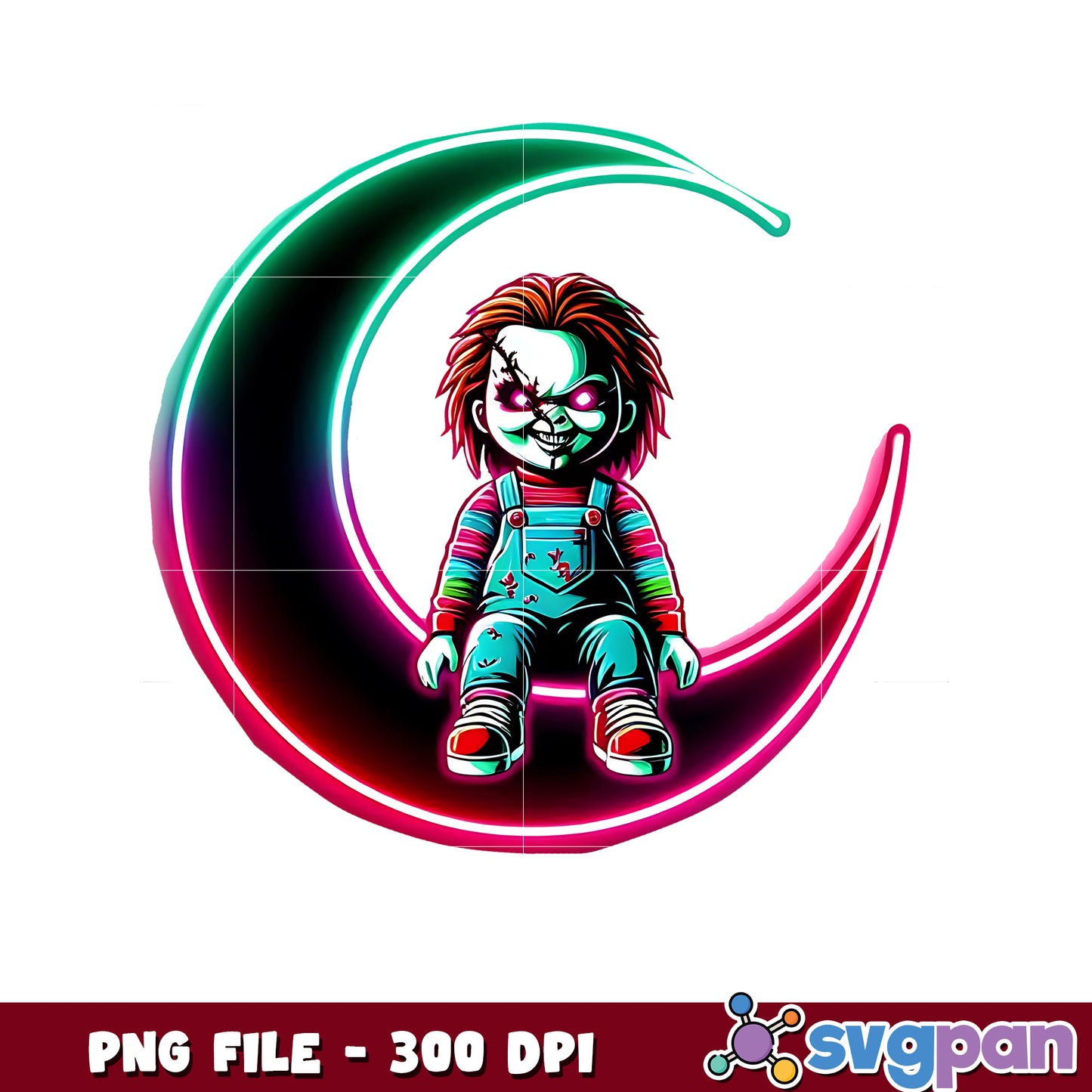 Chucky in the moon png, halloween design png, halloween pumpkin​ ​​png