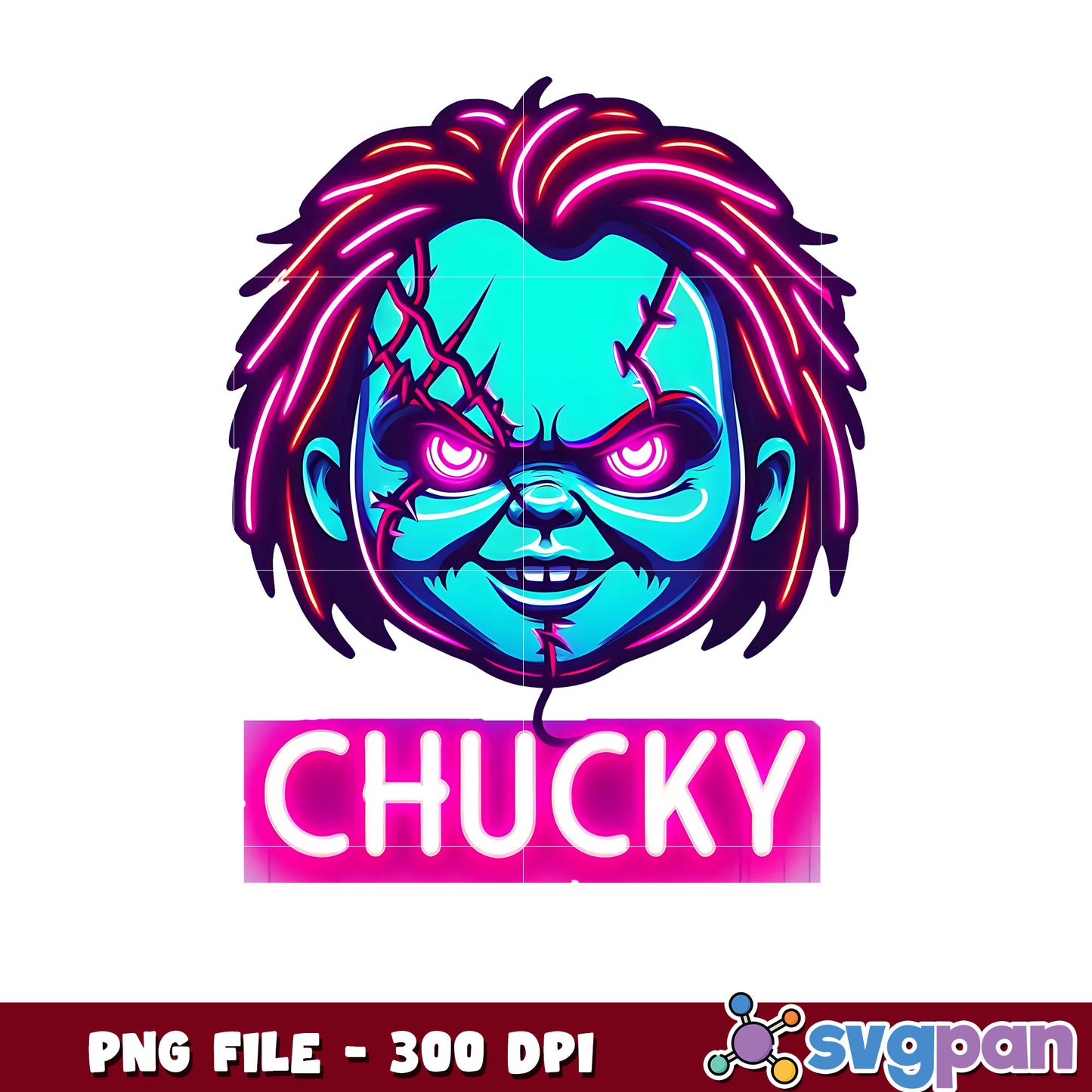 Chucky neon design png, halloween design png, halloween pumpkin​ ​​png