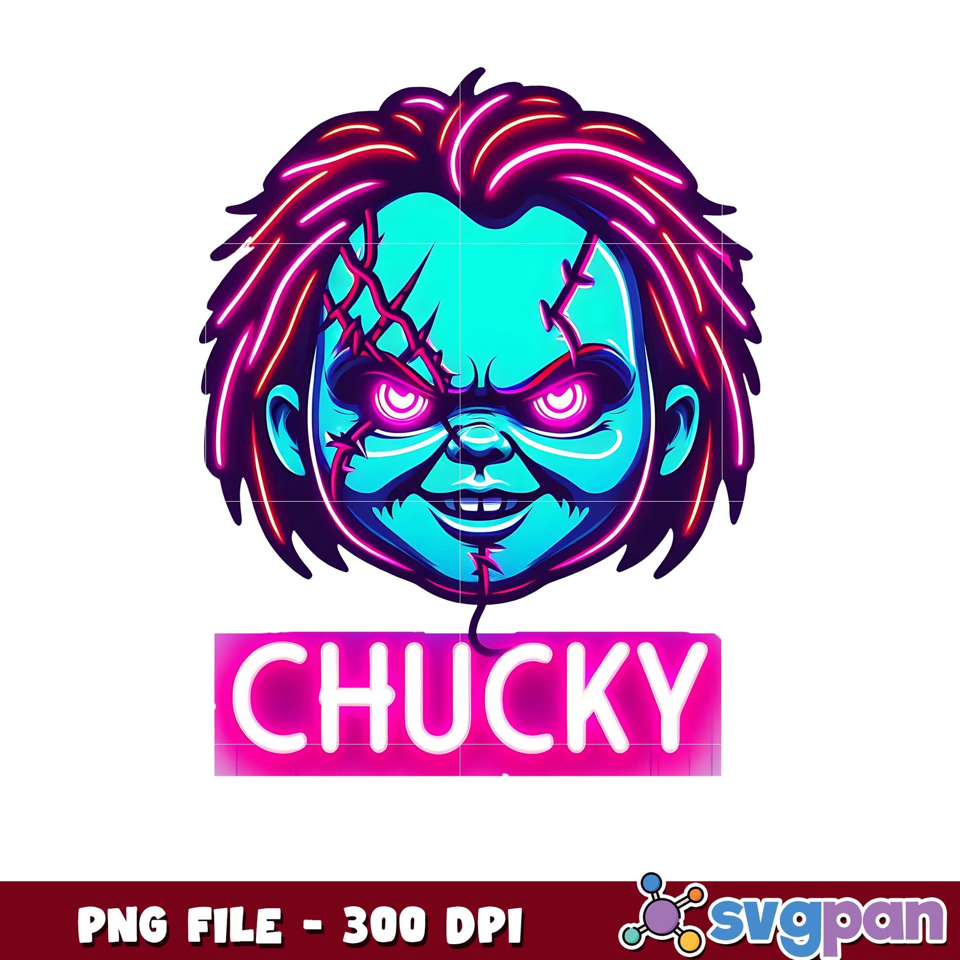 Chucky neon design png, halloween design png, halloween pumpkin​ ​​png