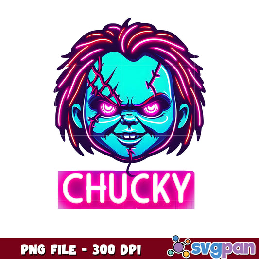 Chucky neon design png, halloween design png, halloween pumpkin​ ​​png