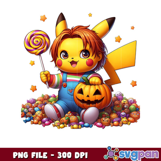Chucky pikachu candy png, happy halloween png, halloween pokemon​ ​png