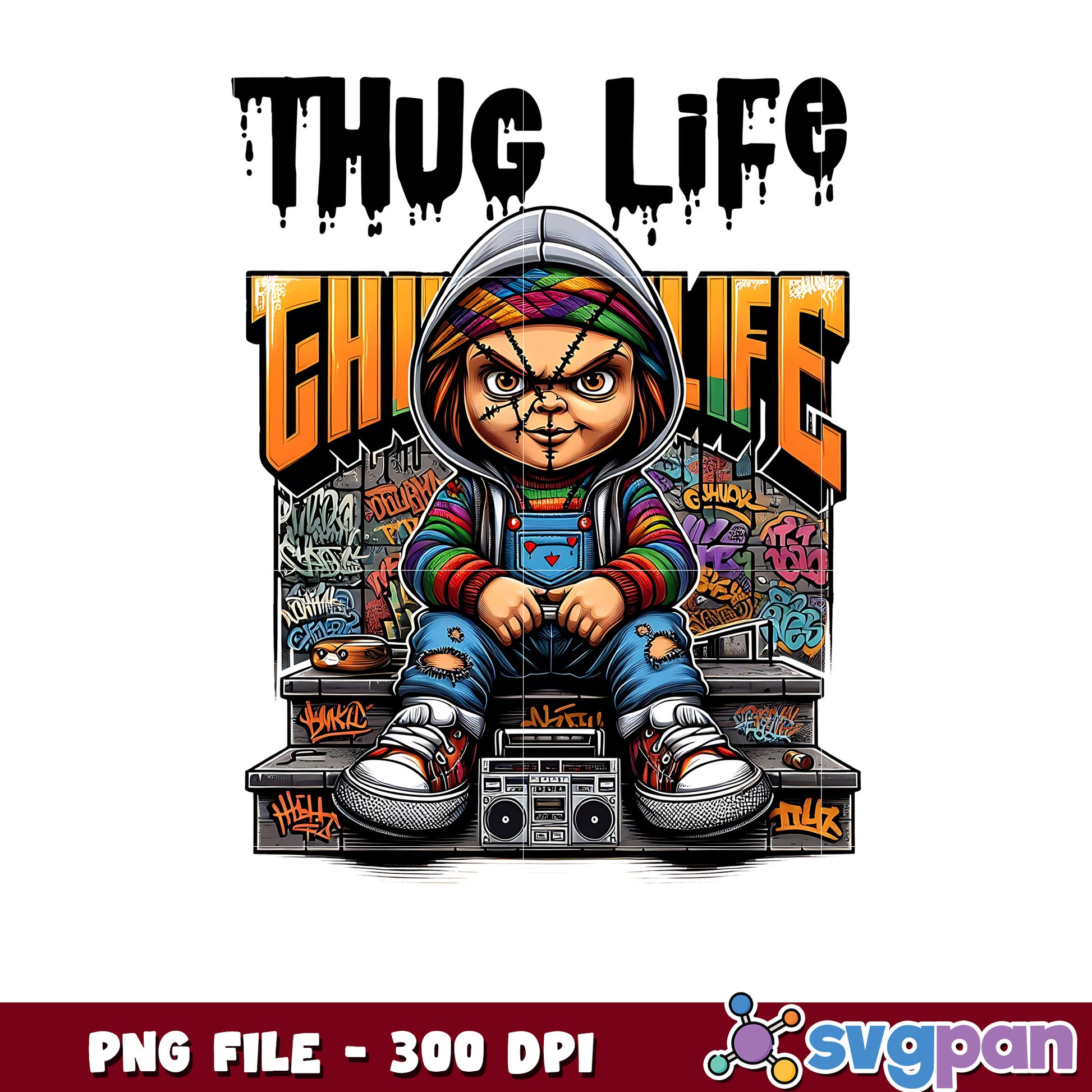 Chucky thug life design png, halloween vacation png, halloween toys png