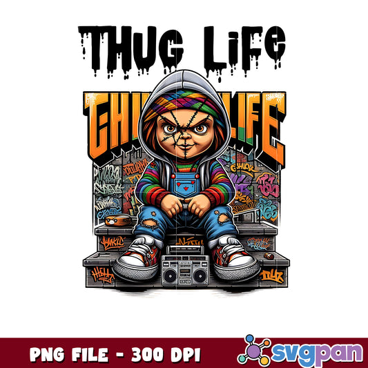 Chucky thug life design png, halloween vacation png, halloween toys png
