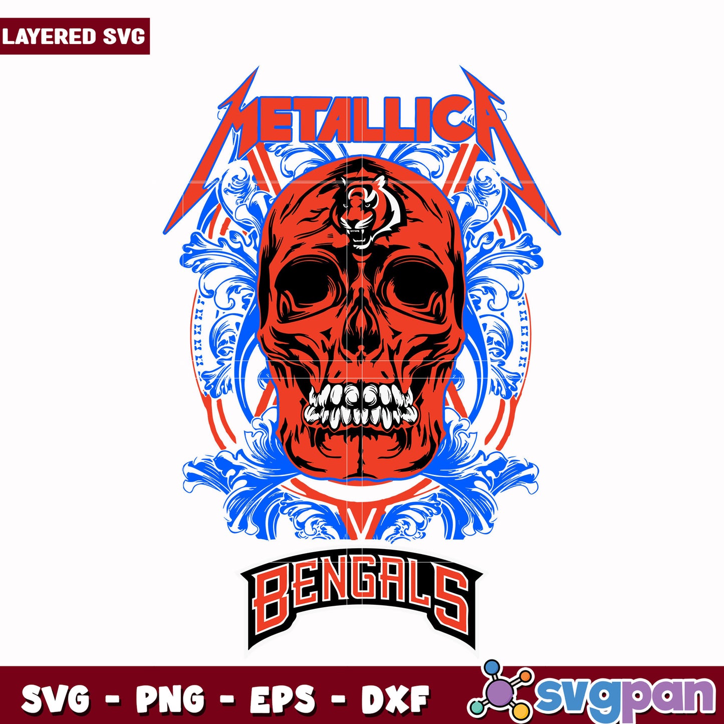 Cicinnati bengals skull metallica svg, super bowl svg, nfl teams logo svg