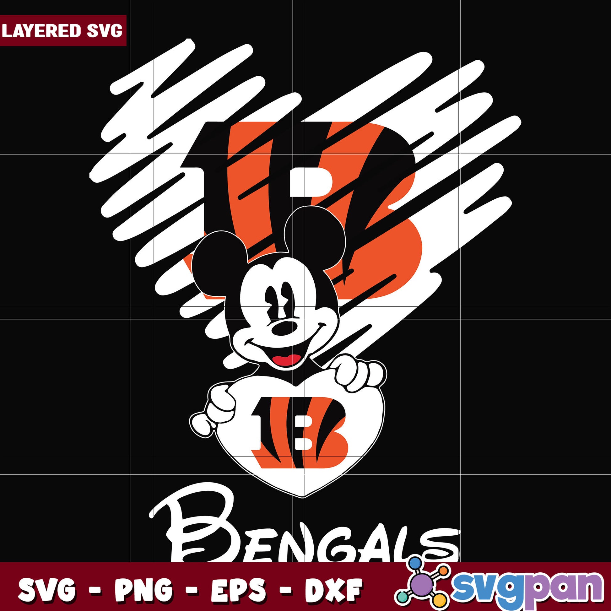 Cincinnati Bengals heart mickey svg, nfl svg, national football league svg