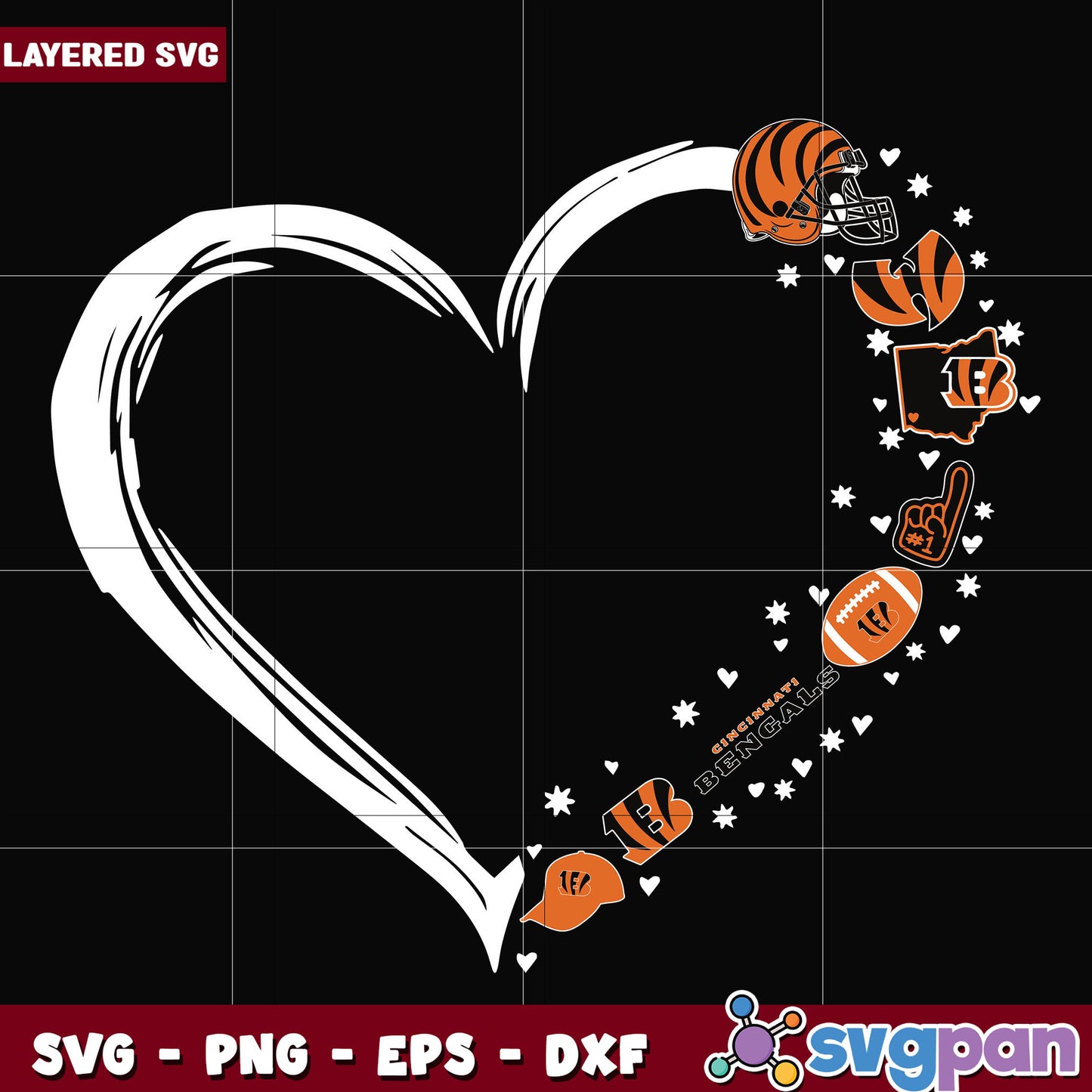 Cincinnati Bengals heart svg, nfl svg, national football league svg
