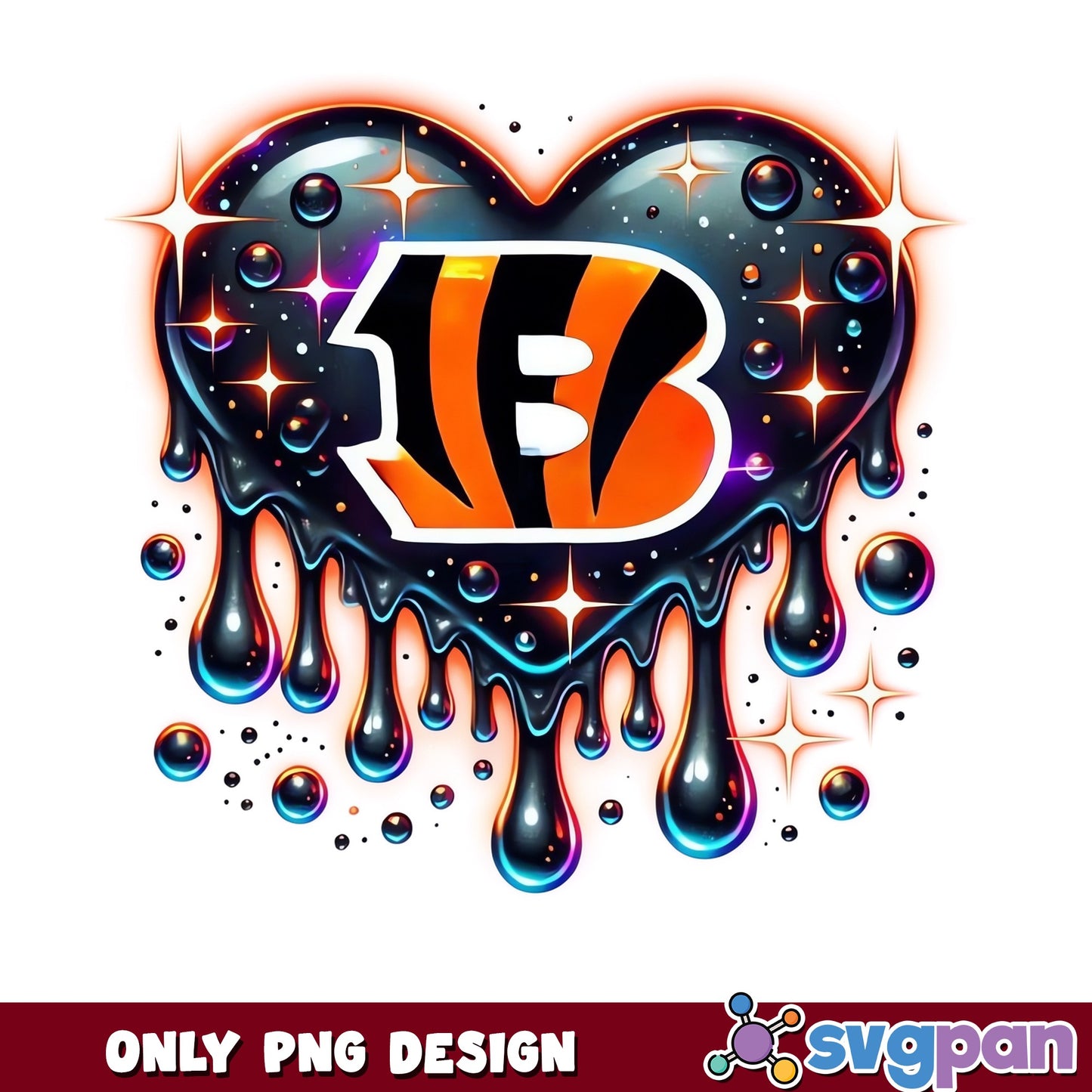 Cincinnati Bengals Dripping Heart PNG, NFL Football PNG, Bengals PNG
