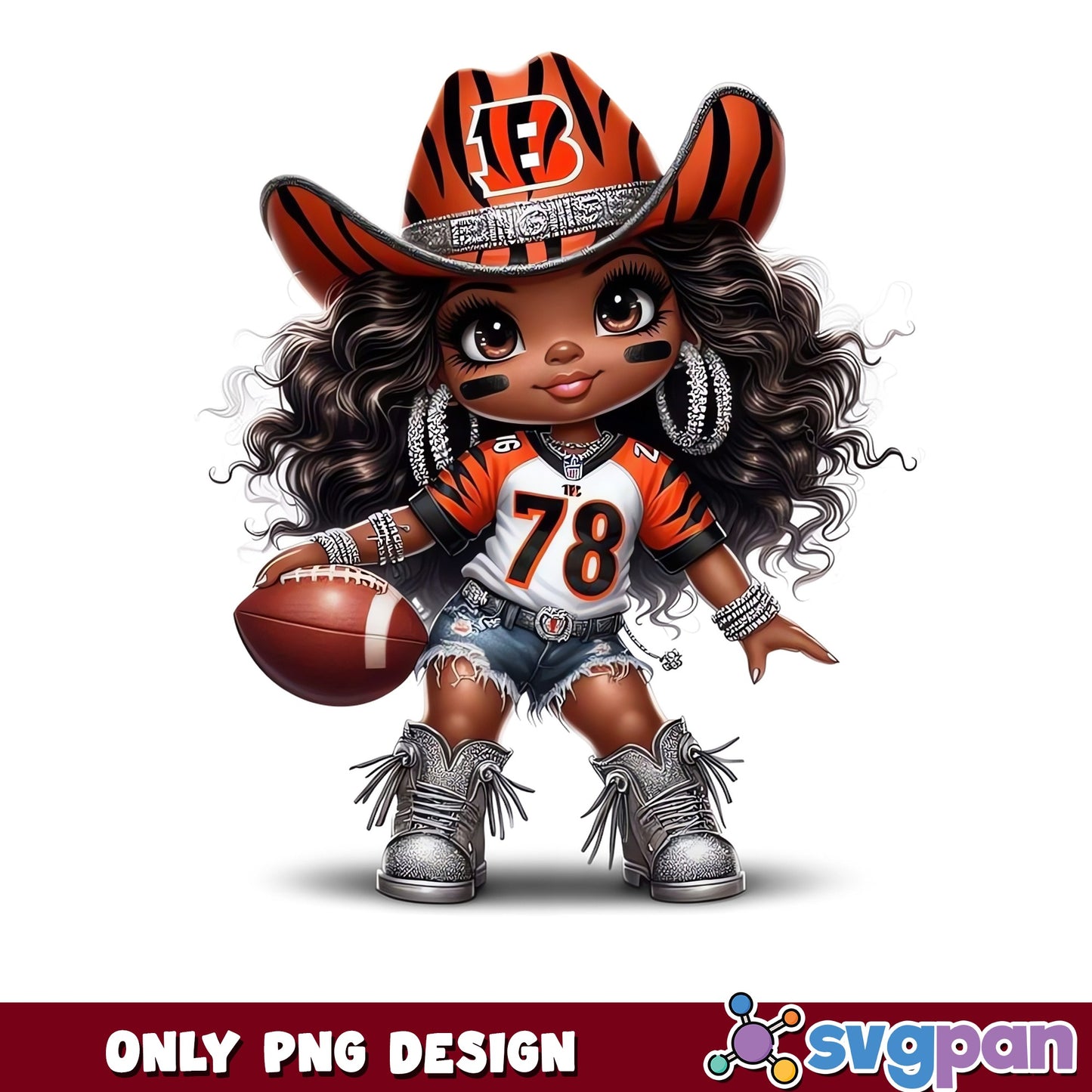 Cincinnati Bengals Girl PNG, Football Cowgirl PNG, NFL Fan PNG