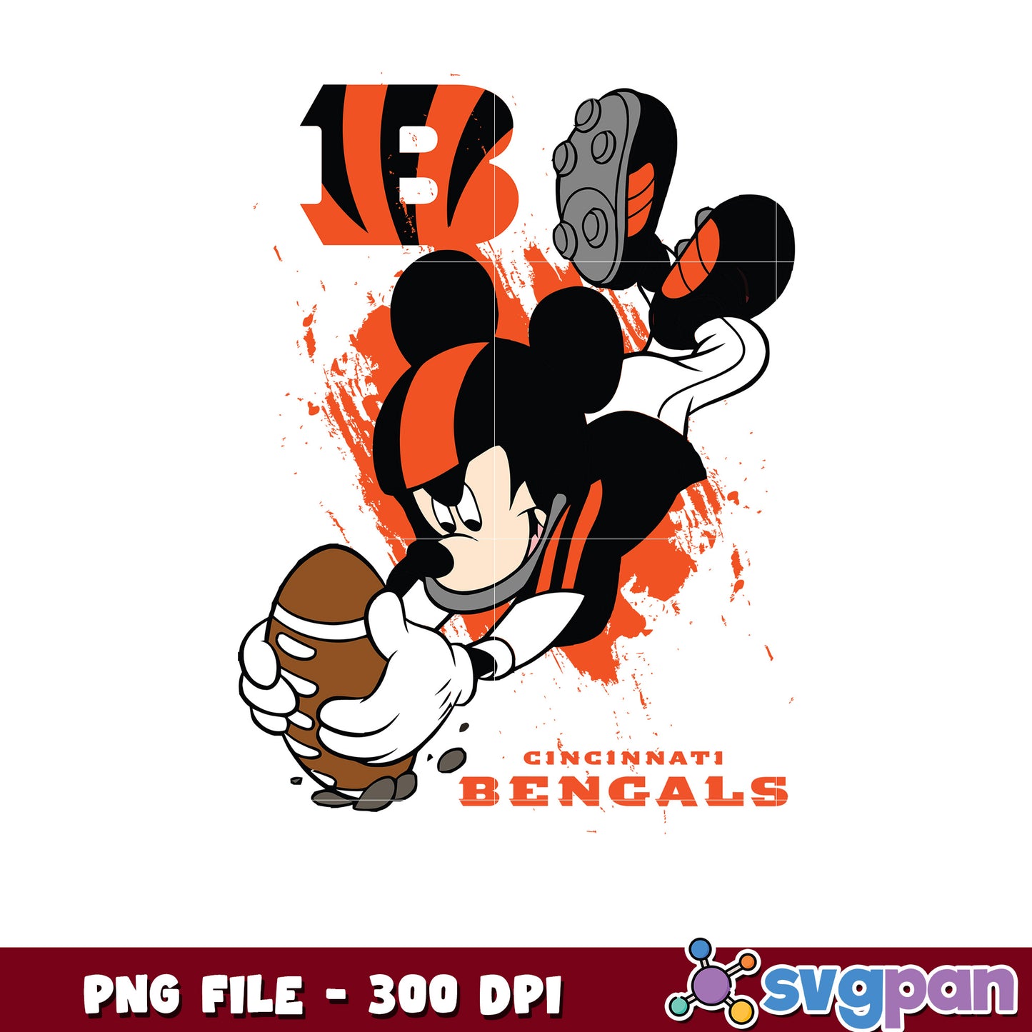 Cincinnati bengals mickey mouse design png, nfl bengals, rugby american png