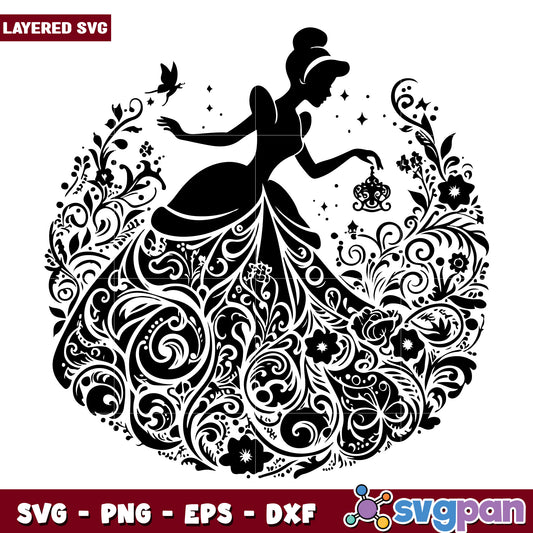 Cinderella Floral SVG Silhouette