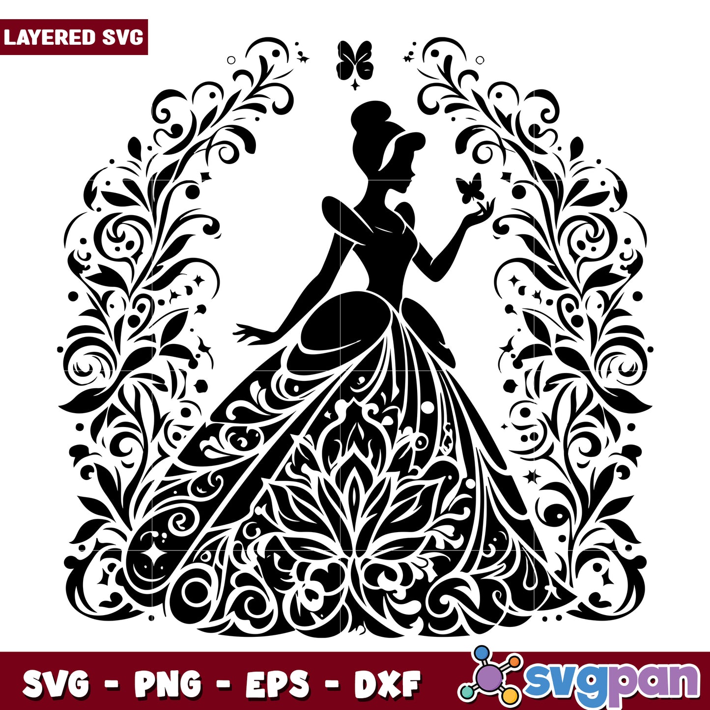 Cinderella Floral Silhouette SVG Cut File
