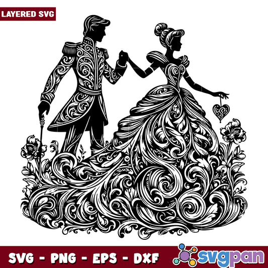 Cinderella Prince Ornate SVG Silhouette