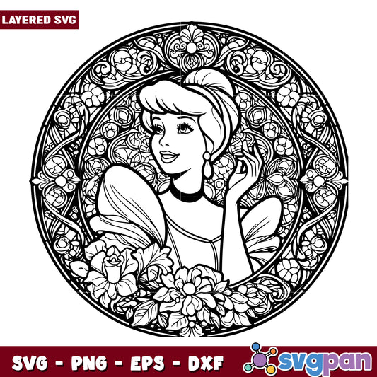 Cinderella SVG Coloring Page Floral Art