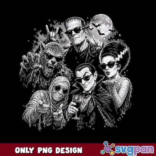 Classic Monsters Halloween Squad PNG, Horror Characters PNG, Frankenstein PNG