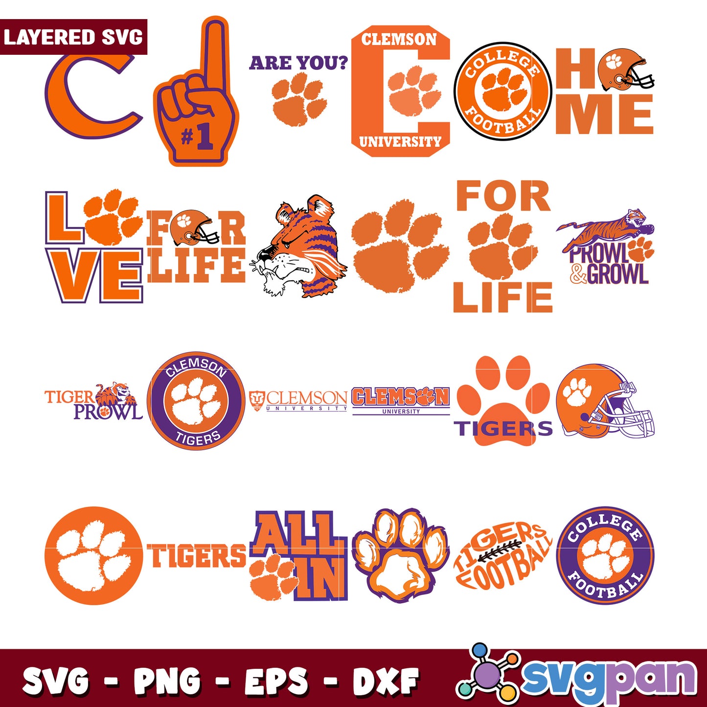 Clemson Tigers SVG Bundle Football Designs
